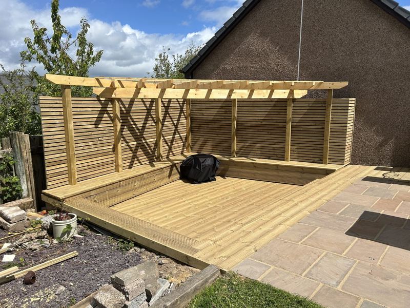 Garden decking with timber privacy screen, built and fitted