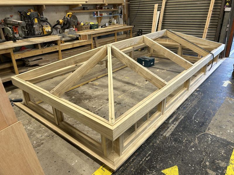 Roof lantern made from Accoya, under construction in the workshop